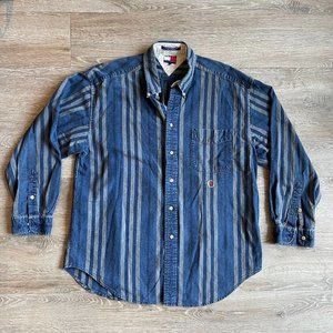 Vintage Tommy Hilfiger Chambray striped button down shirt |blue and light blue L